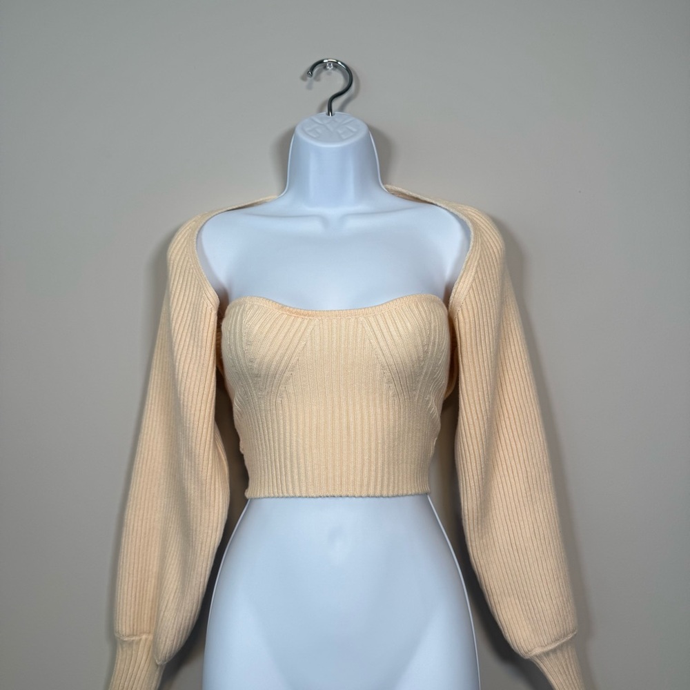 Fashion Nova Cream Ribbed Knit Top